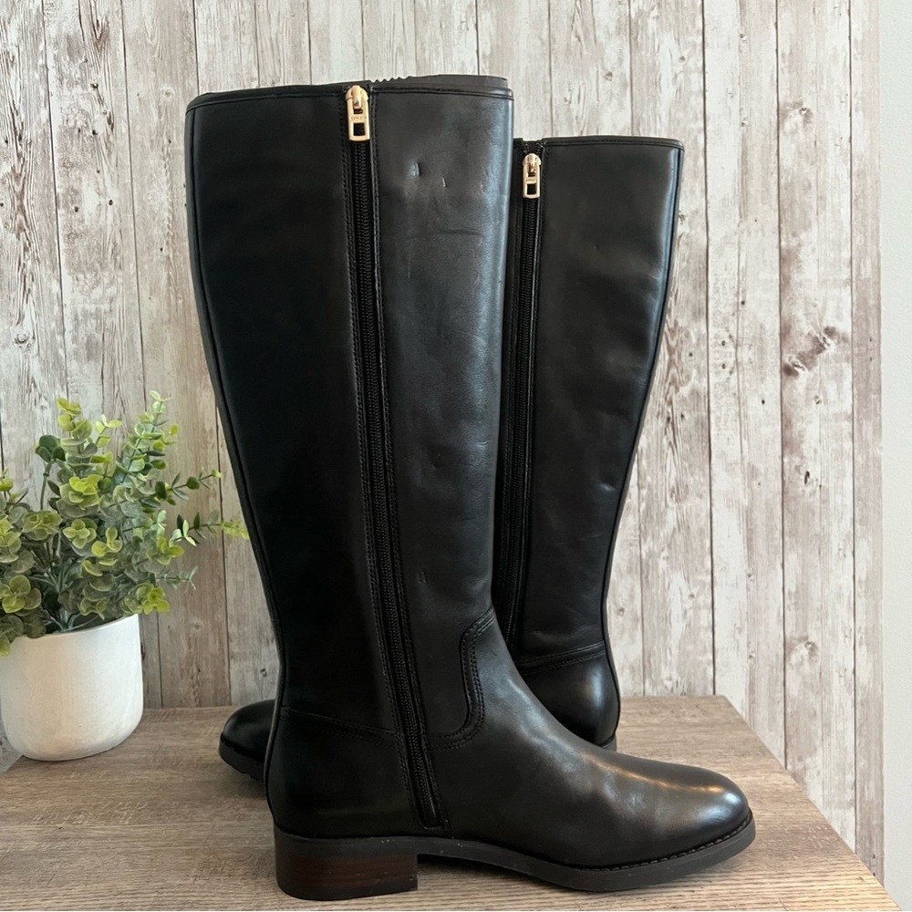 Coach Easton Tall Equestrian Black Leather Boots Gold Buckle Sophisticated 9 - Picture 2 of 10